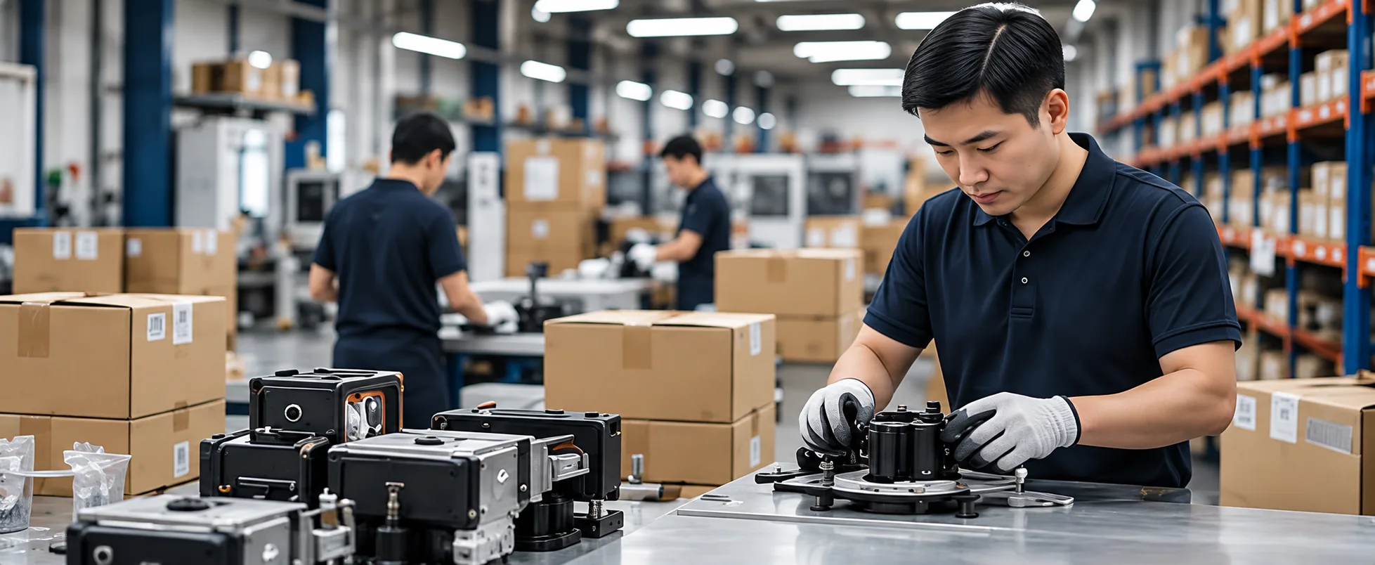 Illustration of automotive parts review in a warehouse
